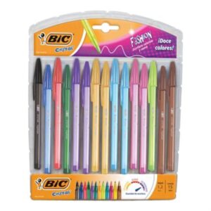 943498   Bolígrafo BIC Cristal Fashion Punta 1.2mm Colores Surtidos C/15 Pzas